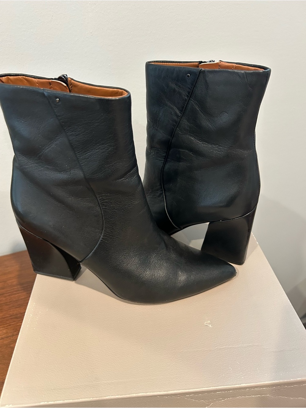 Franco Sarto Black Pointed-Toe Leather Ankle Boots - Picture 7 of 10